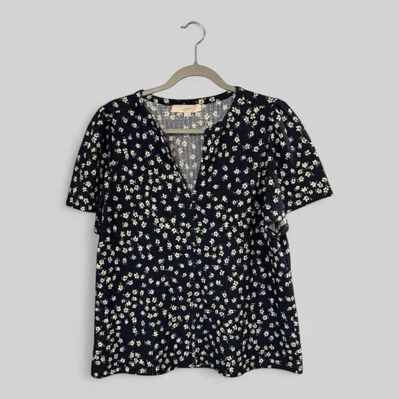 LOFT Navy and White Fitted Buttoned Blouse - Picture 3 of 8